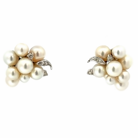 Kurt Wayne 14K White Gold Pearl Cluster & Diamond French-Clip Earrings