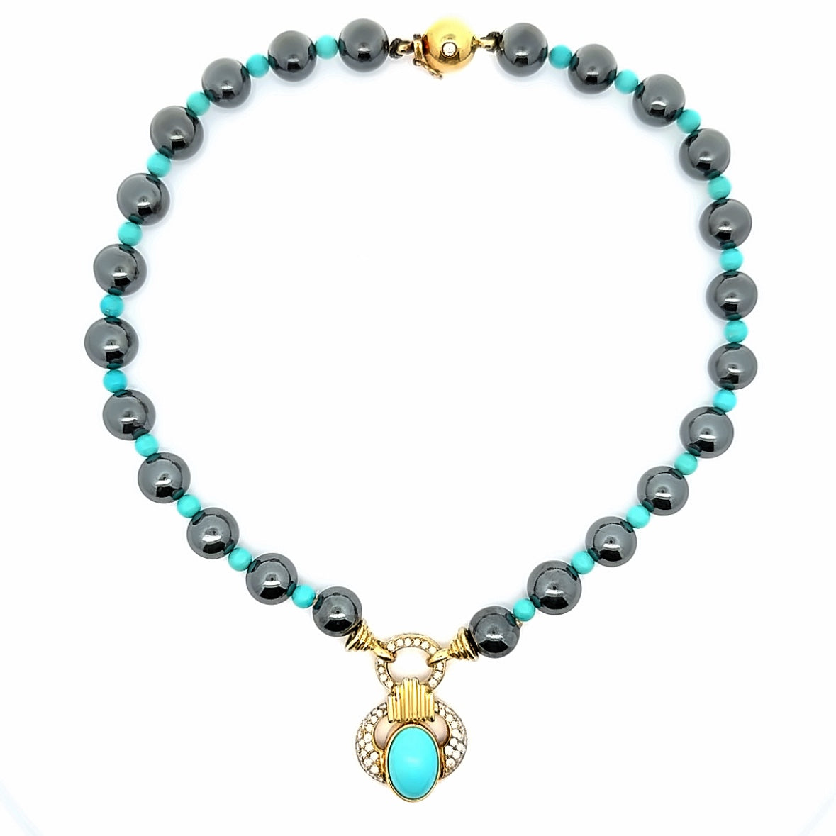 Bellucci Asuncion 18K Yellow Gold Turquoise, Hematite & Diamond Necklace