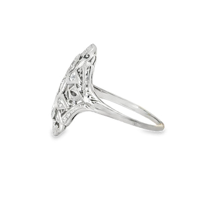 14K White Gold & Diamond Filigree Antique Engagement Ring