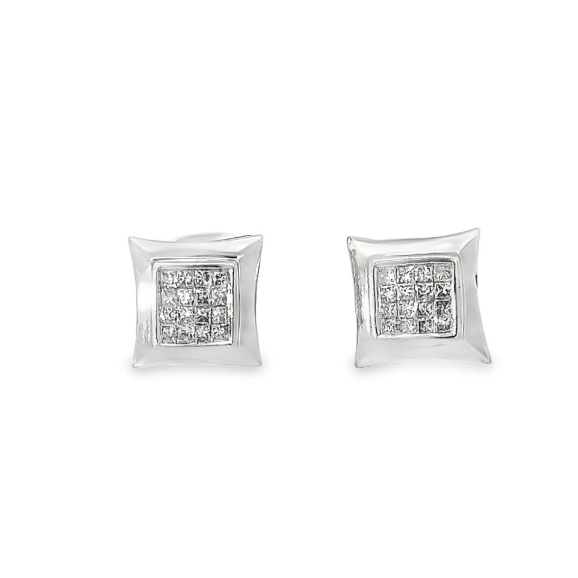 14K White Gold Square Diamond Stud Earrings