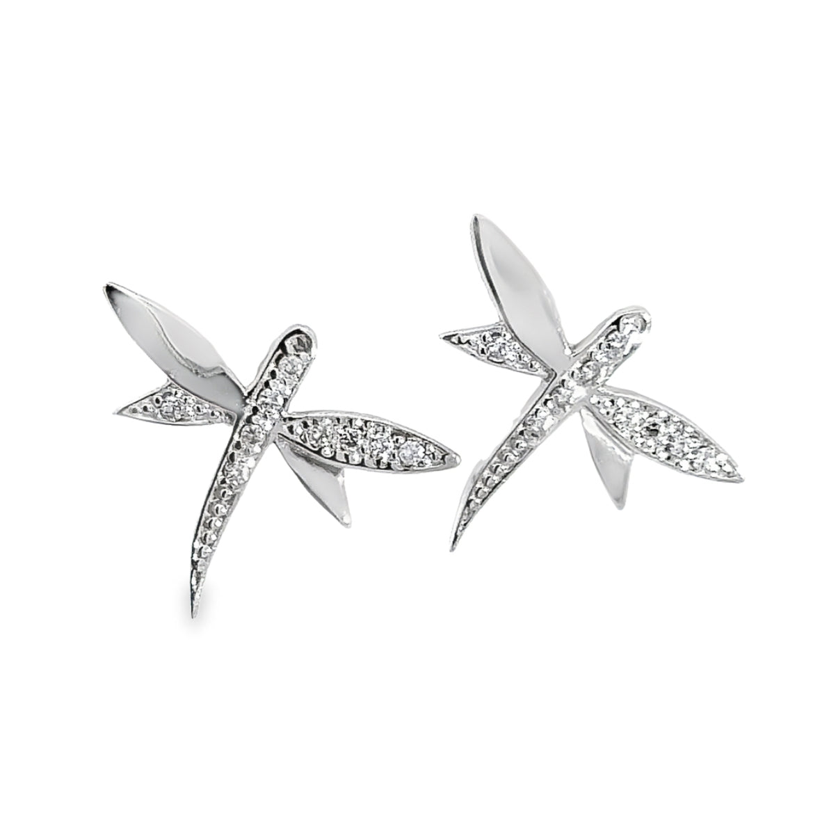 18K White Gold & Cubic Zirconia Dragonfly Earrings