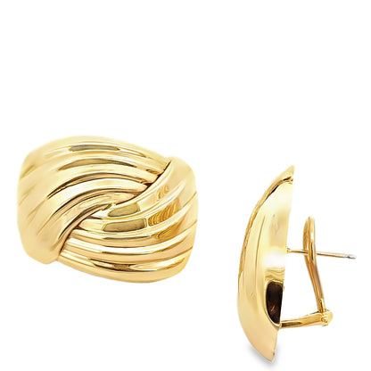 14K Large Yellow Gold Ribbed French-Clip Earrings