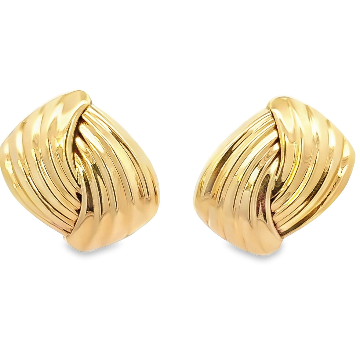 14K Large Yellow Gold Ribbed French-Clip Earrings