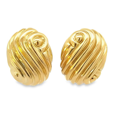 18K Yellow Gold Swirl Shell Clip-On Earrings