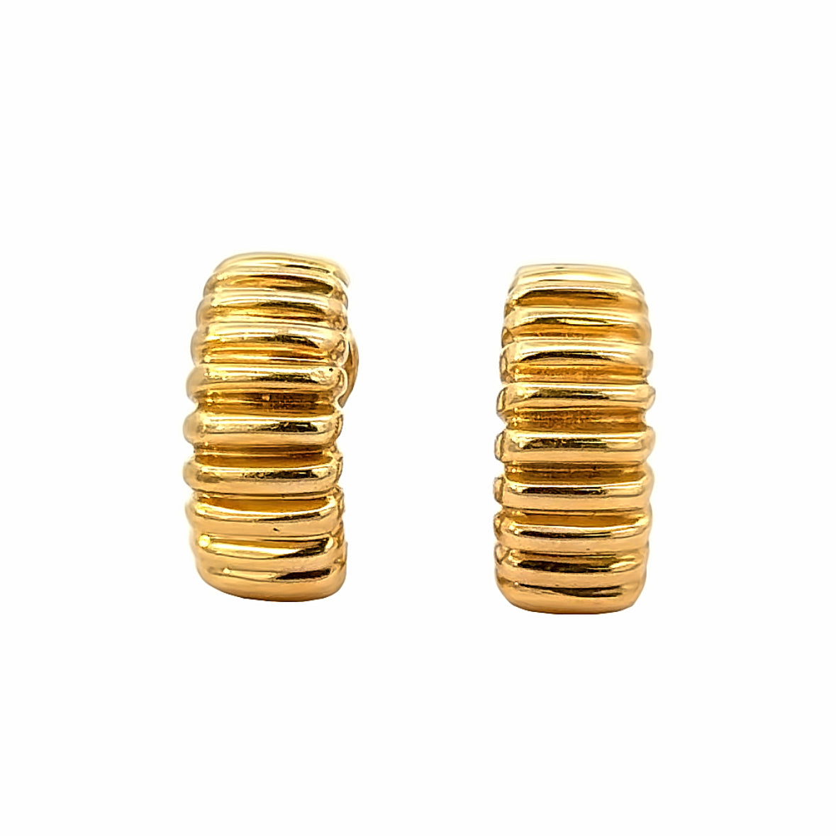 14K Golden Ribbed Hoop French-Clip Earrings