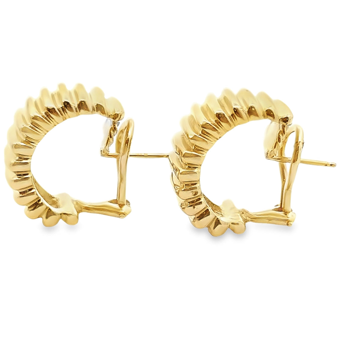 14K Golden Ribbed Hoop French-Clip Earrings
