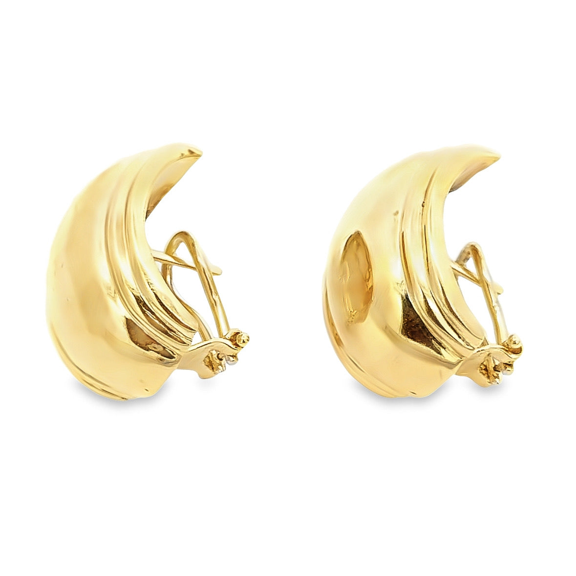 18K Polished Gold Half-Hoop Domed French-Clip Earrings
