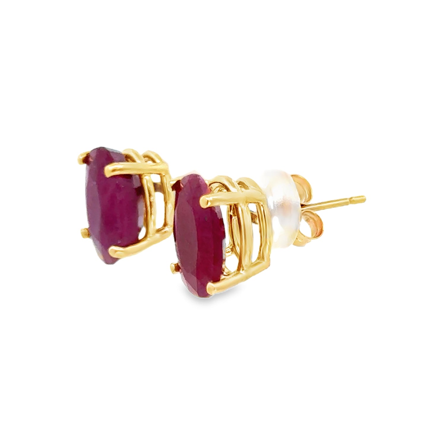 Large Oval Ruby Stud Earrings in 14K Yellow Gold