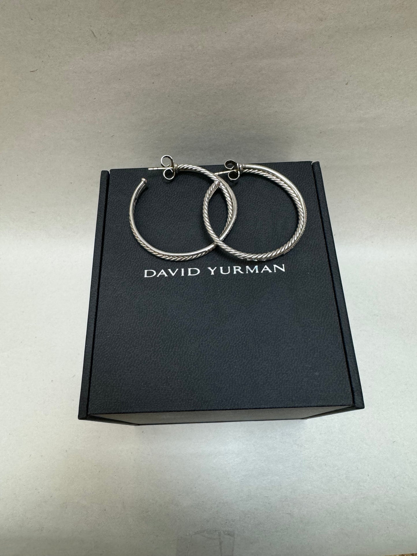 David Yurman Sterling Silver & Diamond Crossover Large Hoop Earrings