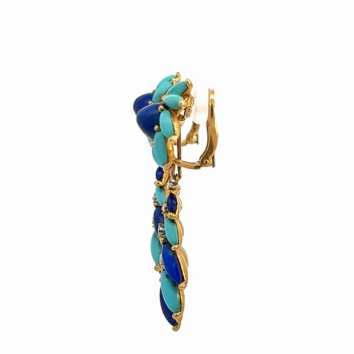 18K Yellow Gold Lapis Lazuli, Turquoise & Diamond Clip-On Earrings