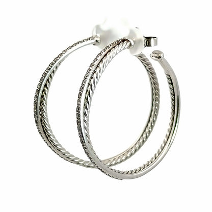 David Yurman Sterling Silver & Diamond Crossover Large Hoop Earrings