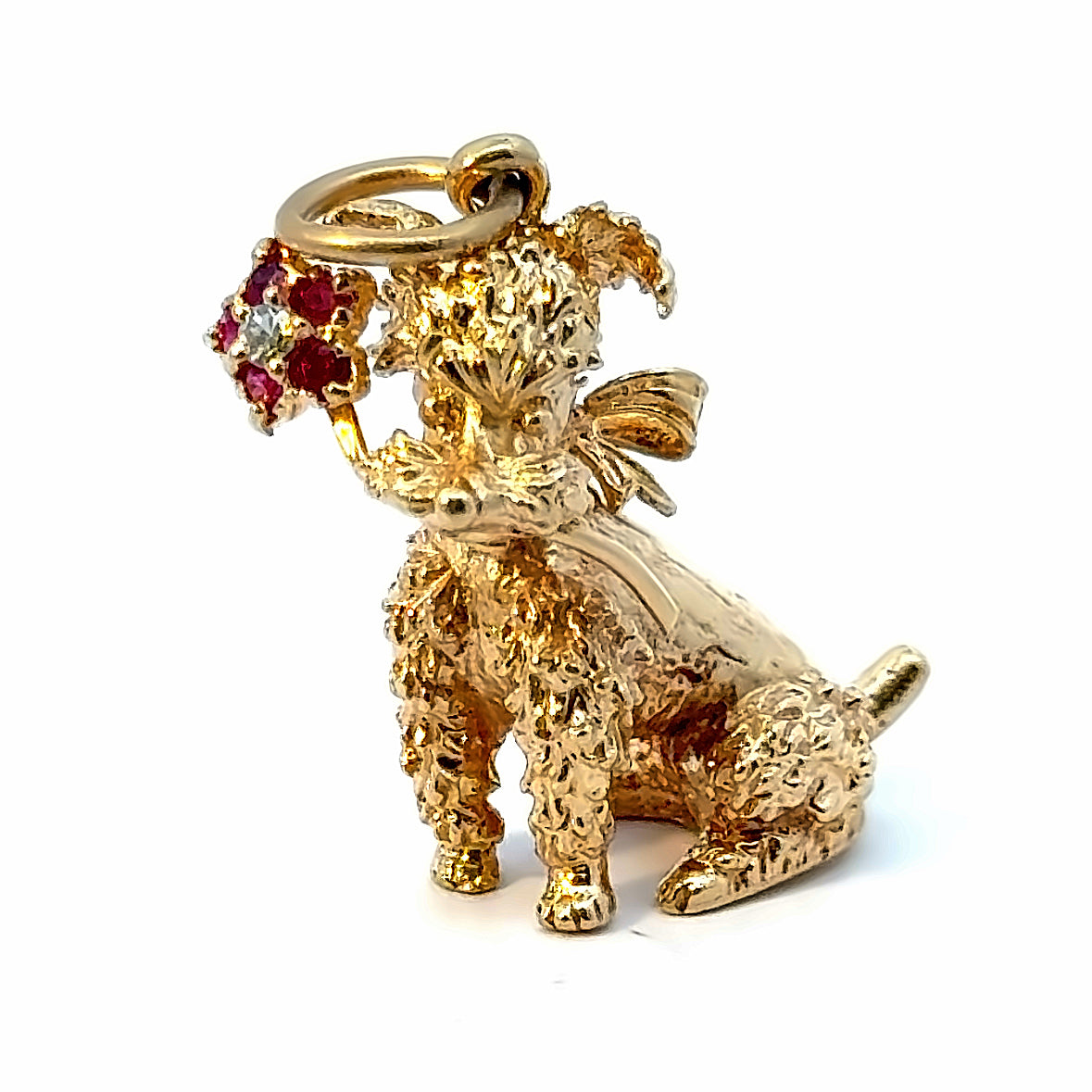 14K Yellow Gold Dog & Flower Charm