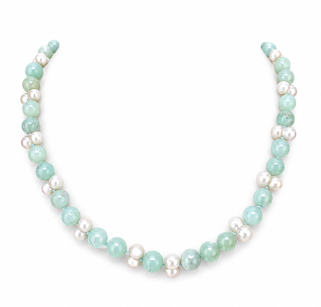 C.W.     Vintage Jade and Pearl Strand Necklace with Sculptural 18K Gold Clasp