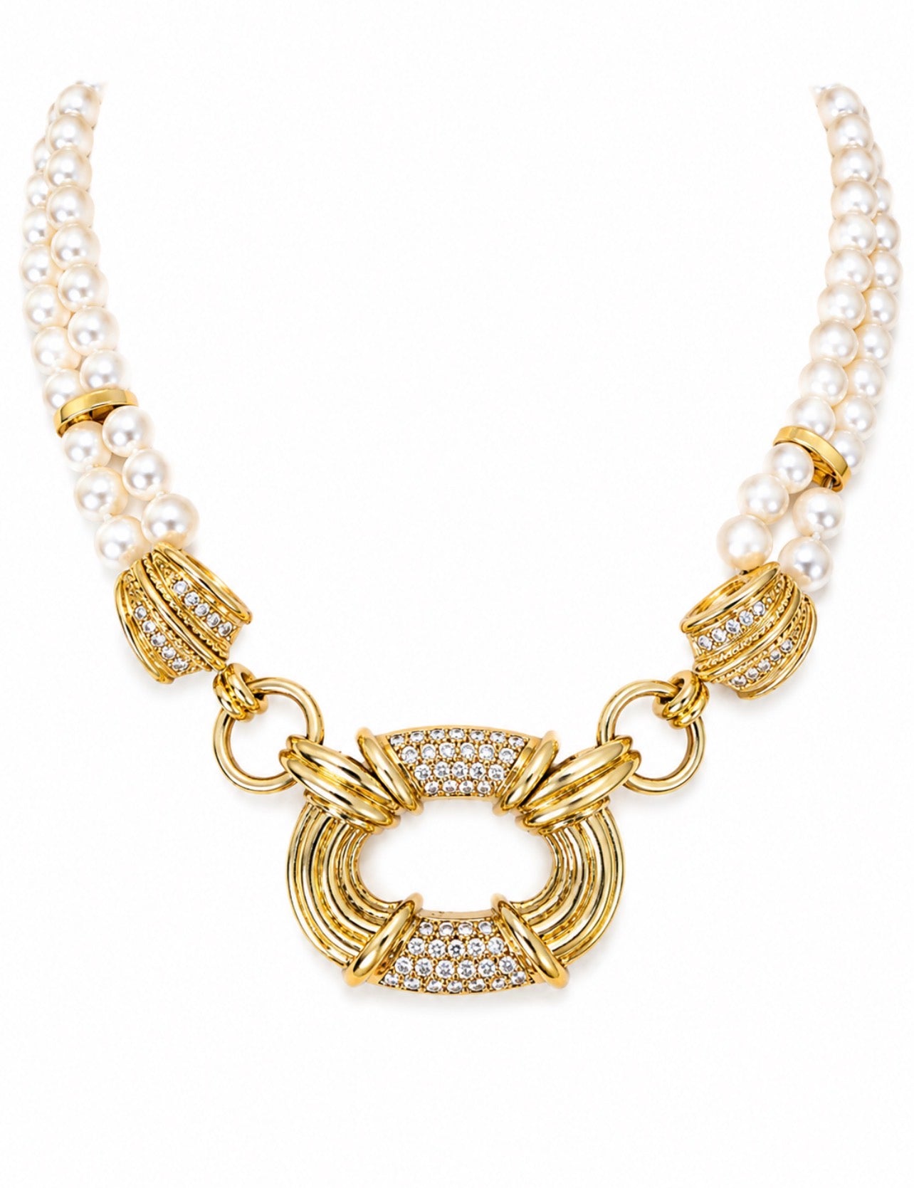 Vintage 1950's South Sea Pearl & Diamond Necklace in 18K Yellow Gold