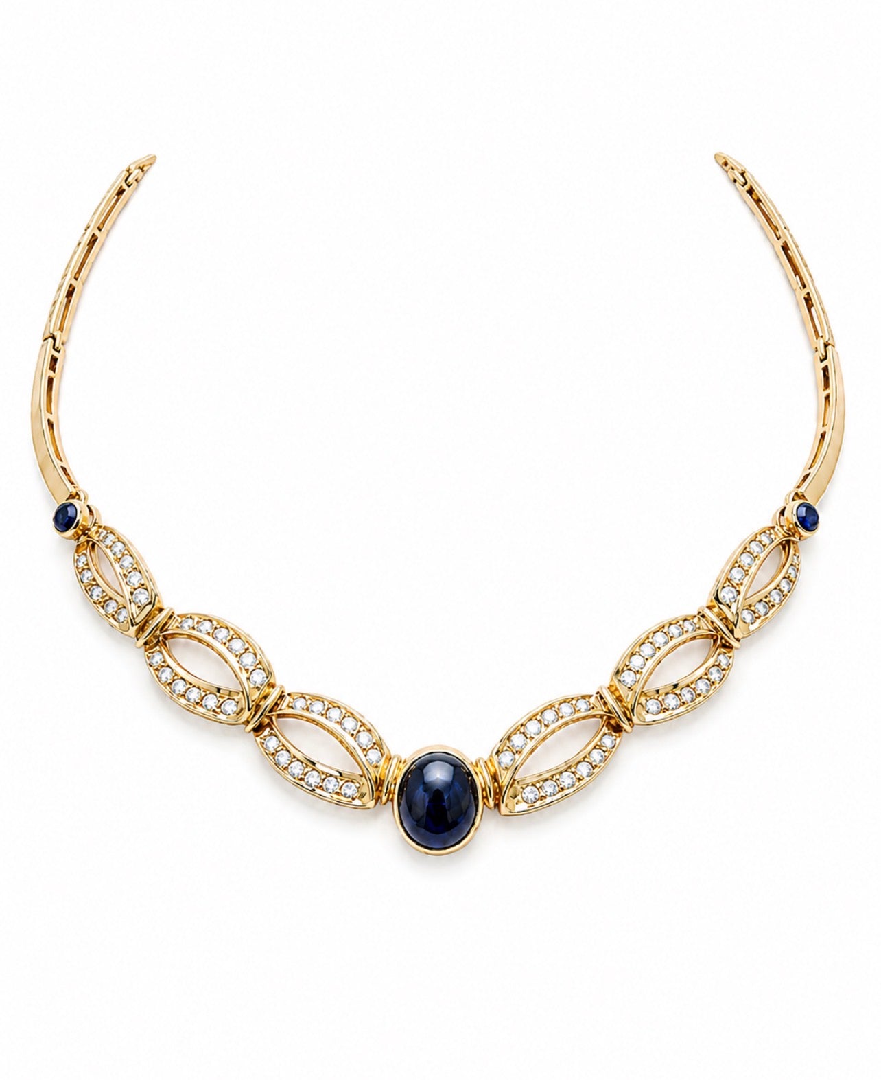 1960’s Estate 18K Gold Diamond & Sapphire Link Necklace
