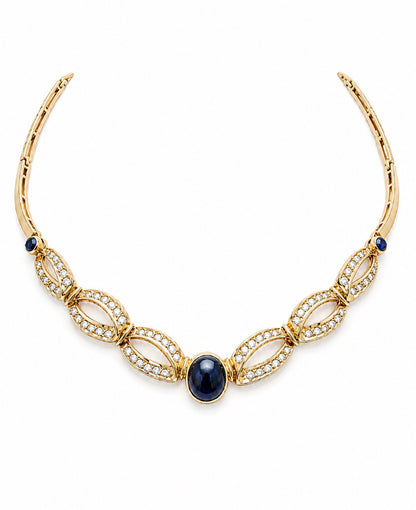 1960’s Estate 18K Gold Diamond & Sapphire Link Necklace