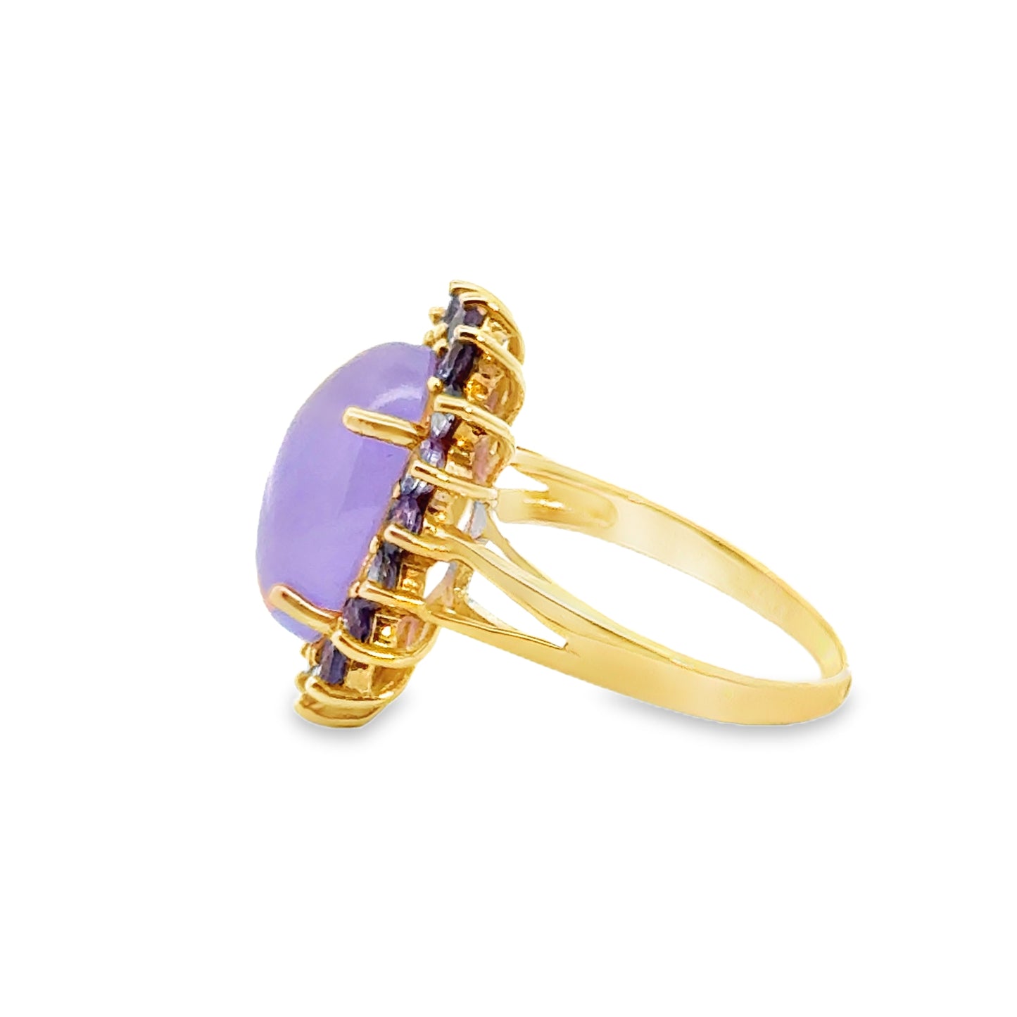 14K Yellow Gold Lavender Jade & Tanzanite Halo Ring