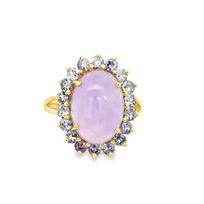 14K Yellow Gold Lavender Jade & Tanzanite Halo Ring