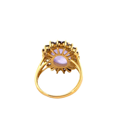 14K Yellow Gold Lavender Jade & Tanzanite Halo Ring