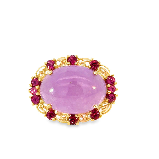 14K Yellow Gold Light Violet Jade & Amethyst Cocktail Ring