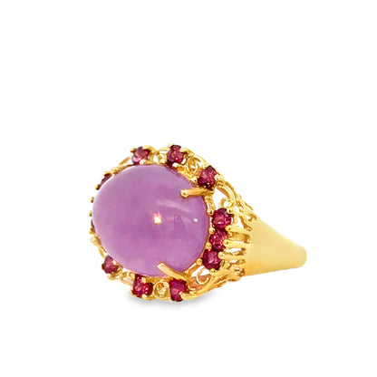 14K Yellow Gold Light Violet Jade & Amethyst Cocktail Ring