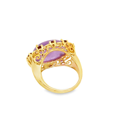 14K Yellow Gold Light Violet Jade & Amethyst Cocktail Ring