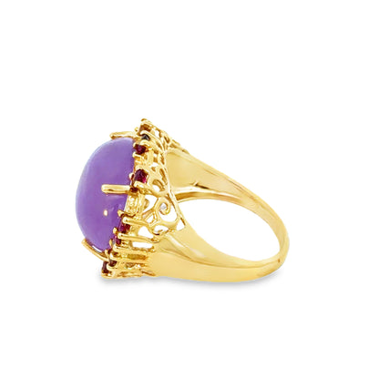 14K Yellow Gold Light Violet Jade & Amethyst Cocktail Ring