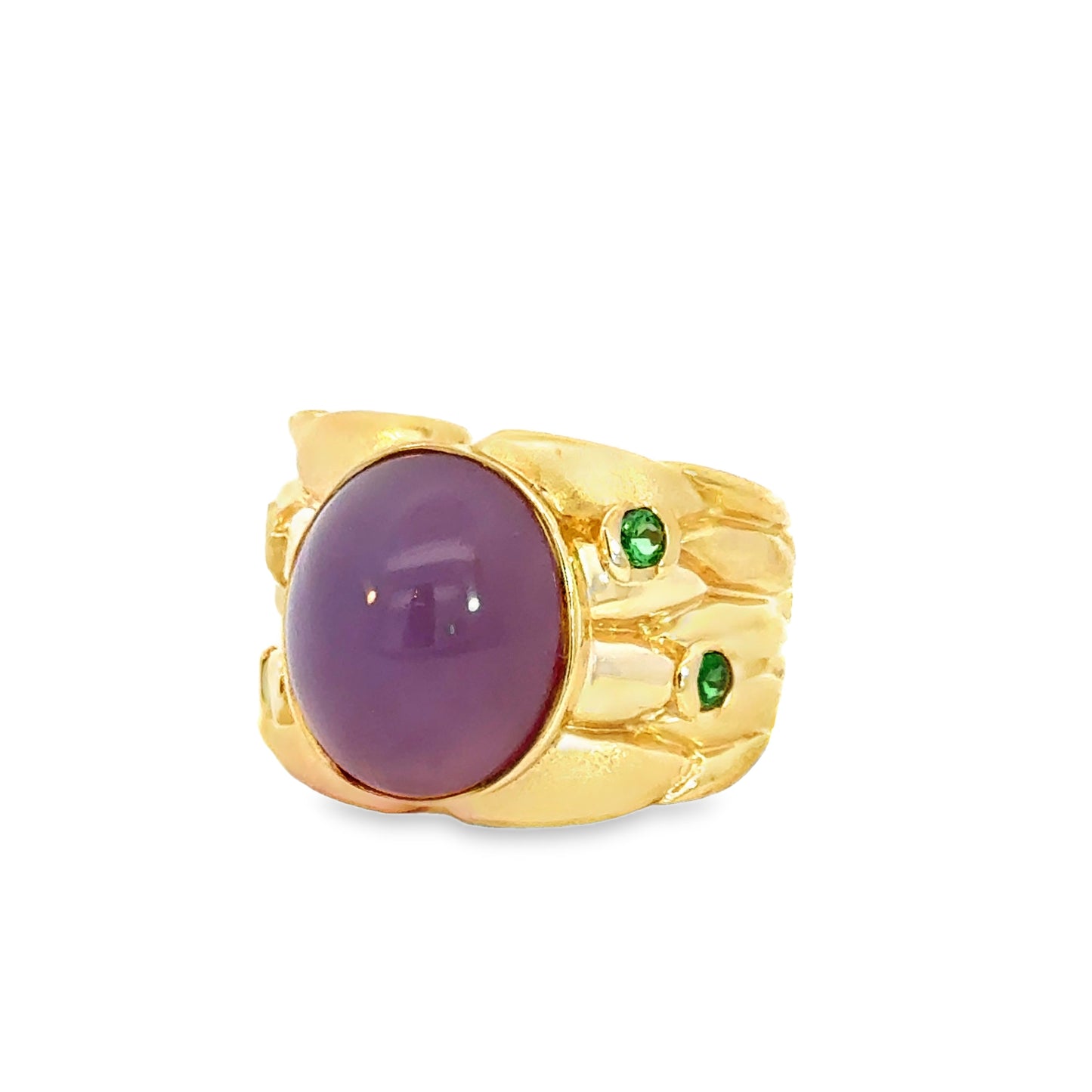 14K Yellow Gold Lavender Iolite & Emerald Band Ring