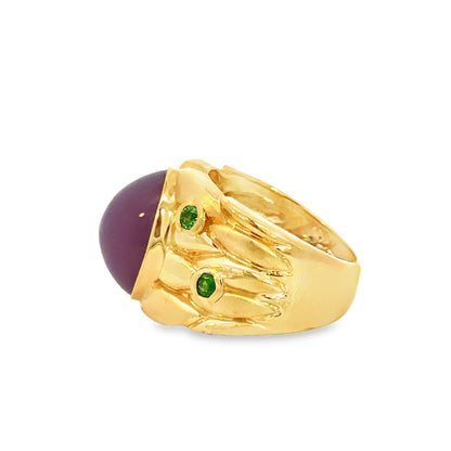 14K Yellow Gold Lavender Iolite & Emerald Band Ring