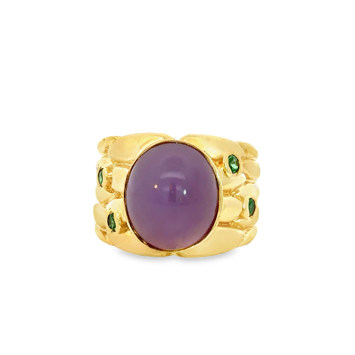14K Yellow Gold Lavender Iolite & Emerald Band Ring