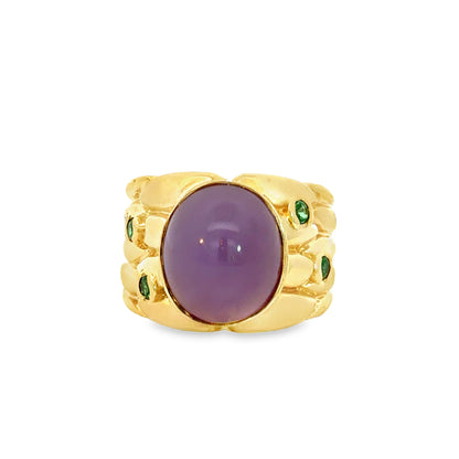 14K Yellow Gold Lavender Iolite & Emerald Band Ring