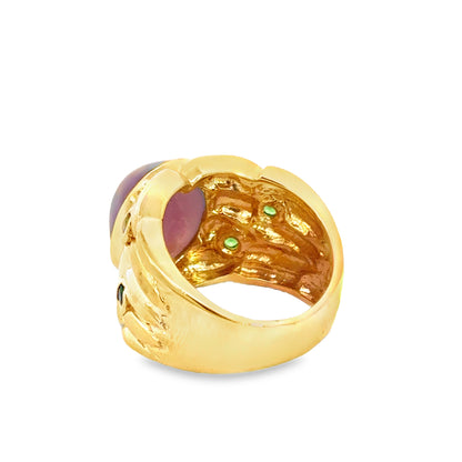 14K Yellow Gold Lavender Iolite & Emerald Band Ring