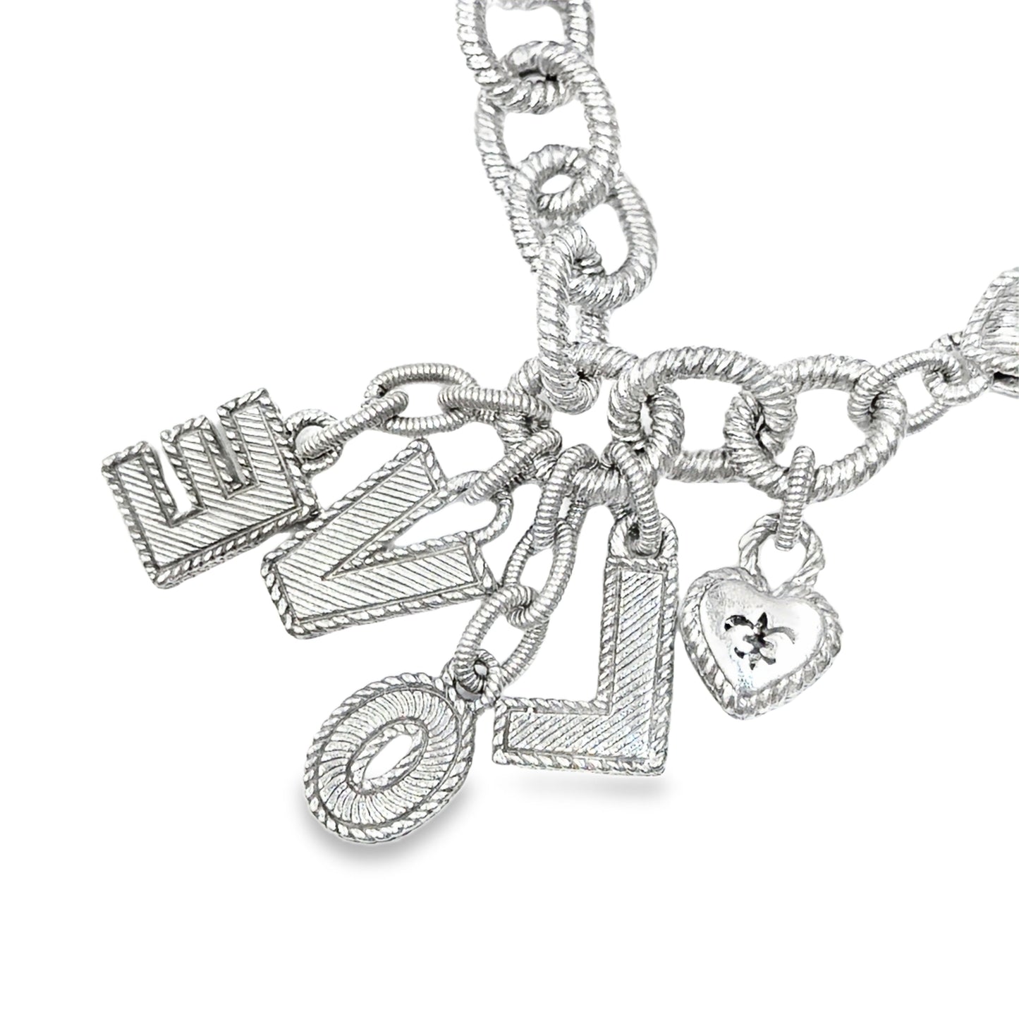 Judith Ripka Sterling Silver LOVE Charm Bracelet with Diamond Heart