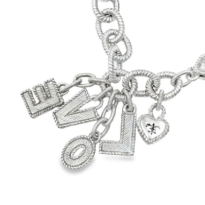 Judith Ripka Sterling Silver LOVE Charm Bracelet with Diamond Heart