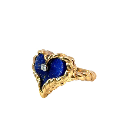 14K Yellow Gold Lapis Lazuli Heart Ring with Diamond Accent