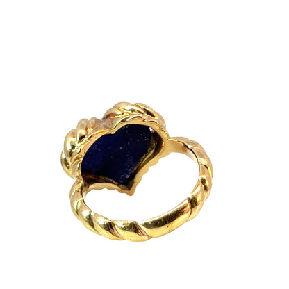 14K Yellow Gold Lapis Lazuli Heart Ring with Diamond Accent