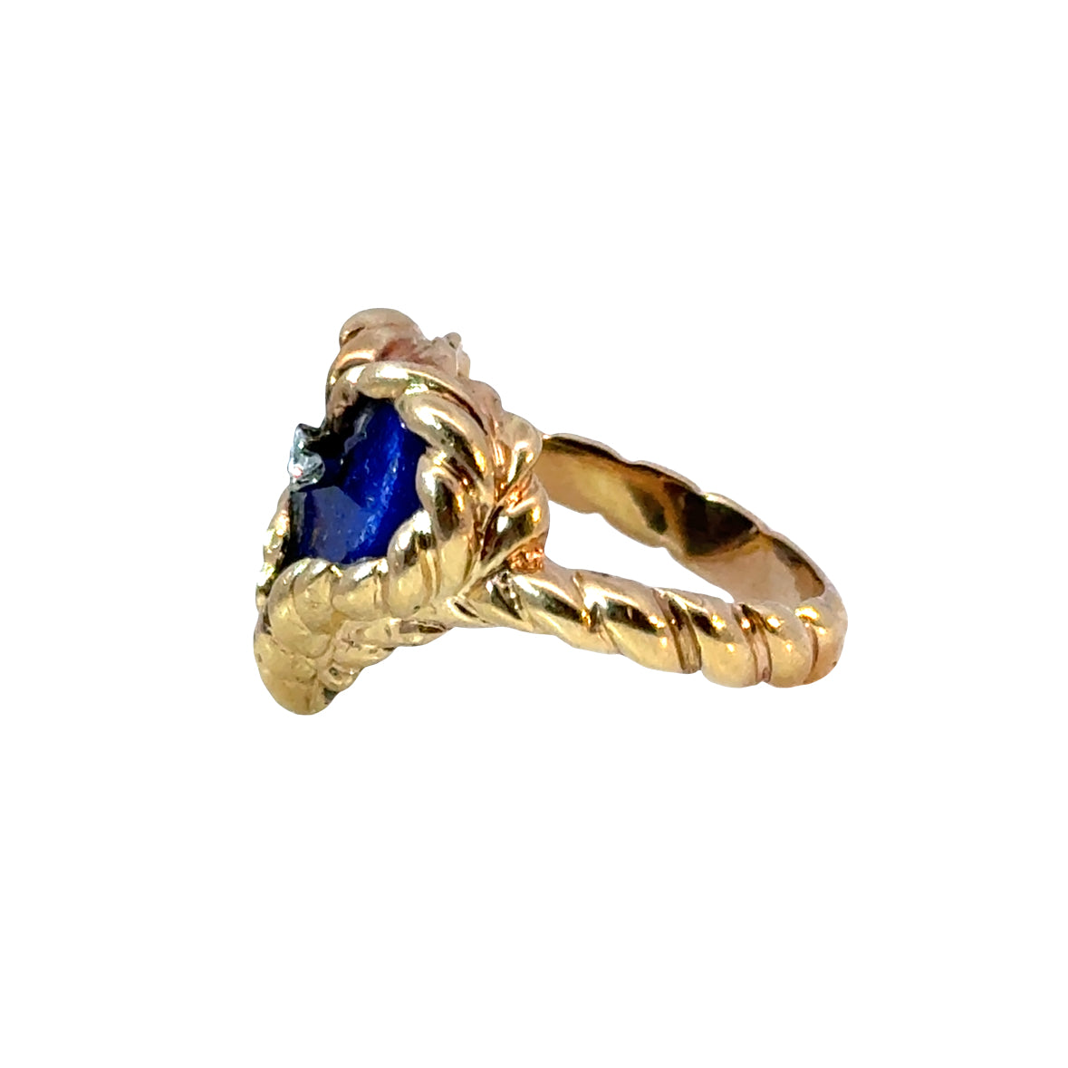 14K Yellow Gold Lapis Lazuli Heart Ring with Diamond Accent