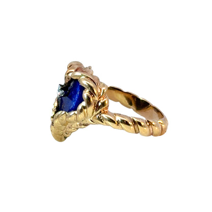 14K Yellow Gold Lapis Lazuli Heart Ring with Diamond Accent