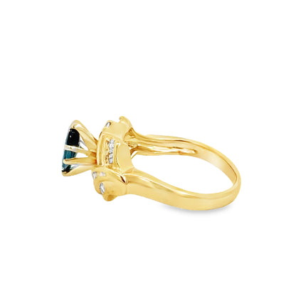 14K Yellow Gold Marquise Sapphire & Diamond Baguette Ring
