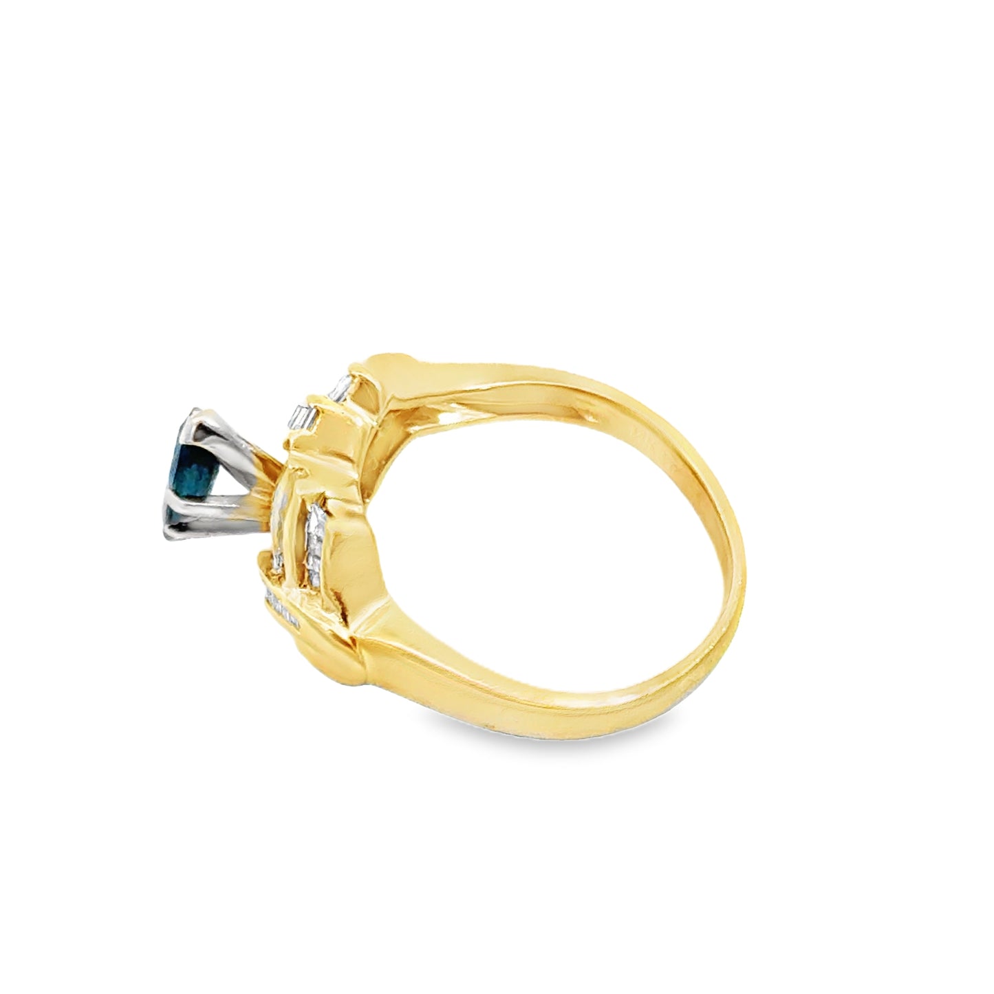 14K Yellow Gold Marquise Sapphire & Diamond Baguette Ring