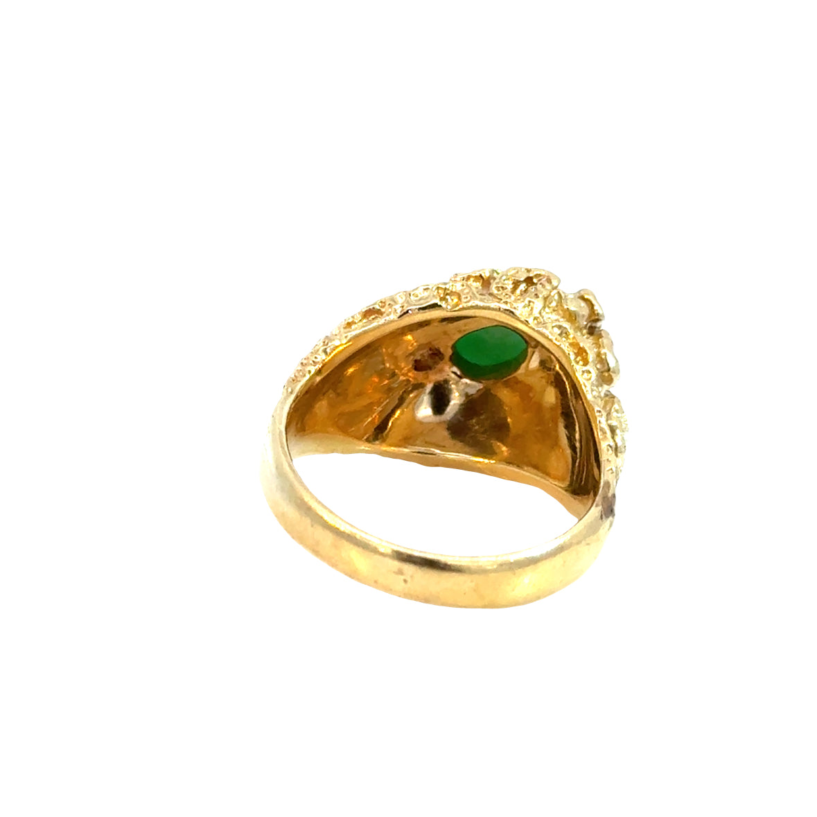 14K Yellow Gold Jade & Diamond Textured Men’s Ring –