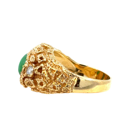 14K Yellow Gold Jade & Diamond Textured Men’s Ring –