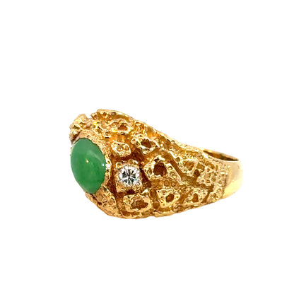 14K Yellow Gold Jade & Diamond Textured Men’s Ring –