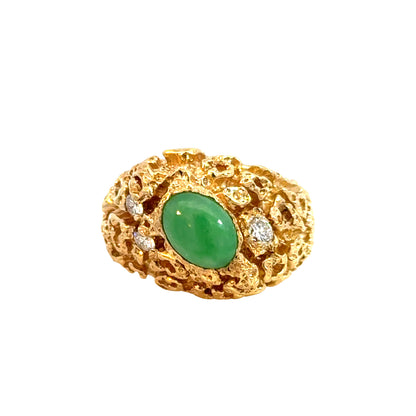14K Yellow Gold Jade & Diamond Textured Men’s Ring –