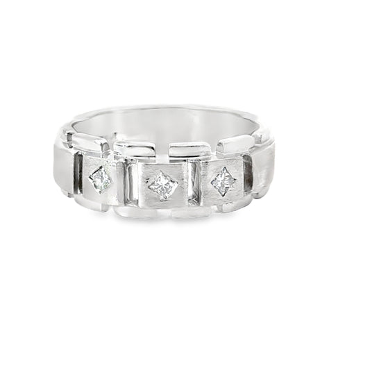 14K White Gold Men’s Square Link Diamond Band Ring