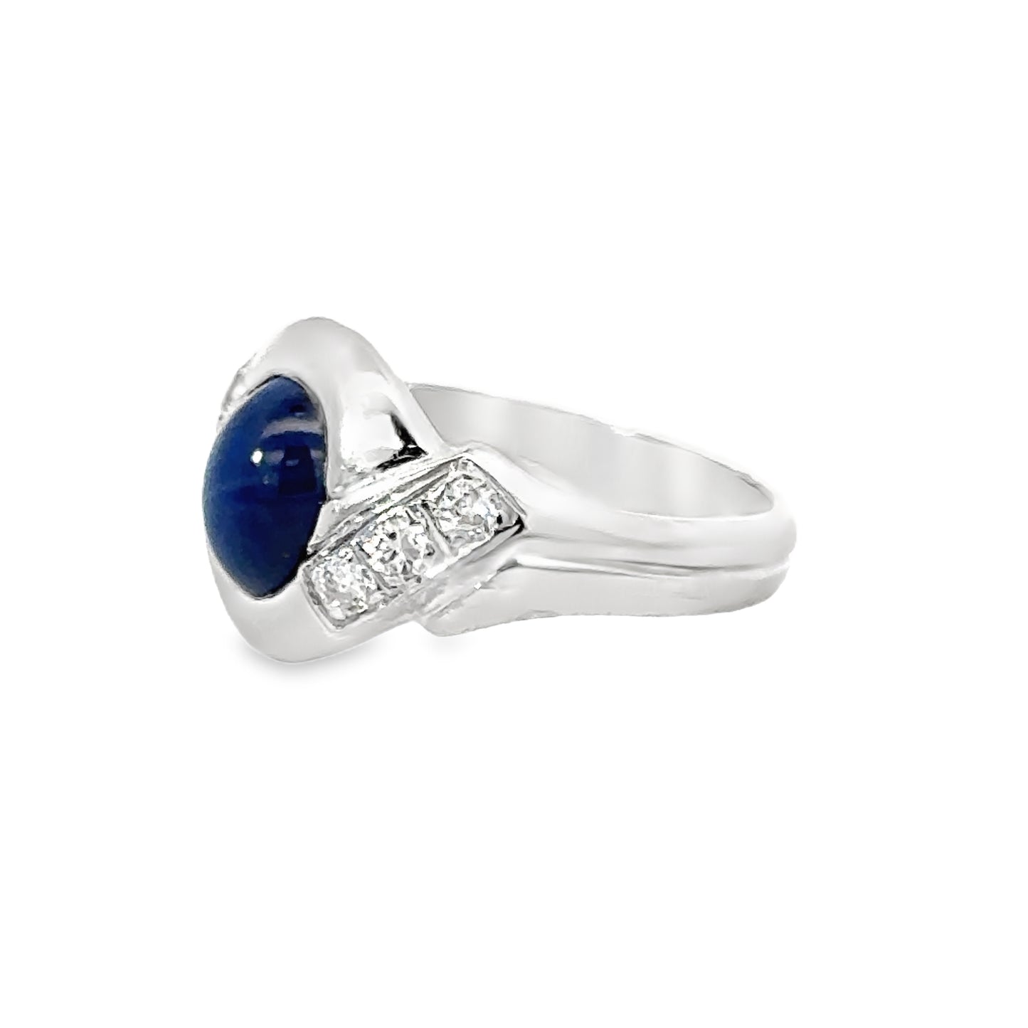 1960’s 18K White Gold Star Sapphire & Diamond Men’s Ring