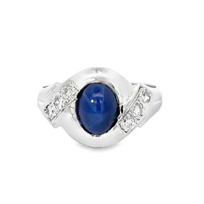 1960’s 18K White Gold Star Sapphire & Diamond Men’s Ring