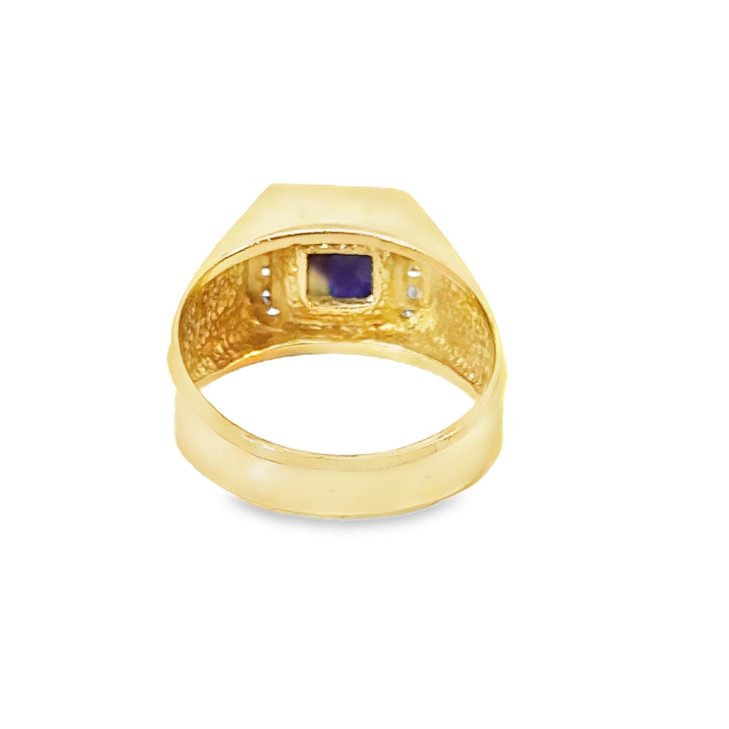 Elegant 14K Yellow Gold Purple Center Stone & Diamond Halo Men’s Ring