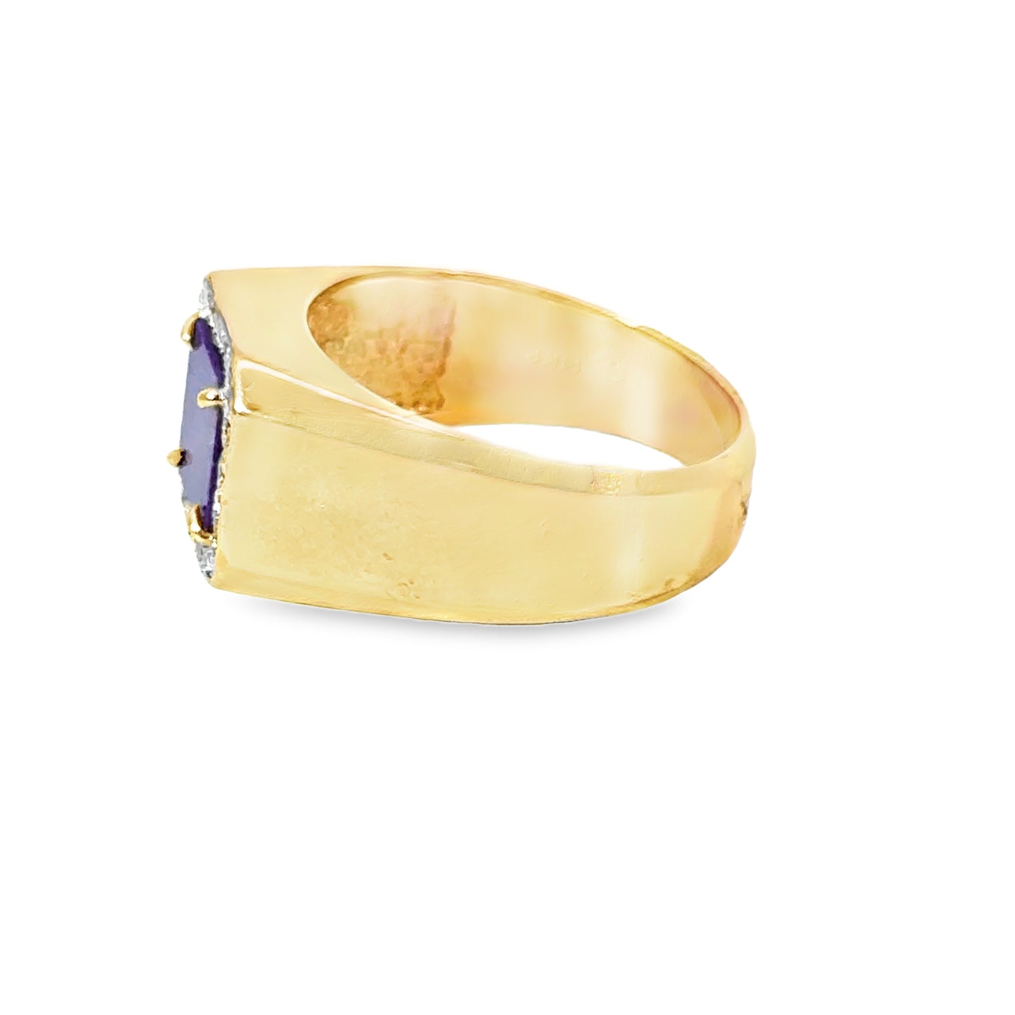 Elegant 14K Yellow Gold Purple Center Stone & Diamond Halo Men’s Ring