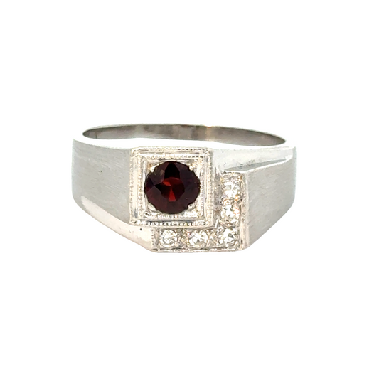 14K White Gold Ruby and Diamond Men's Ring